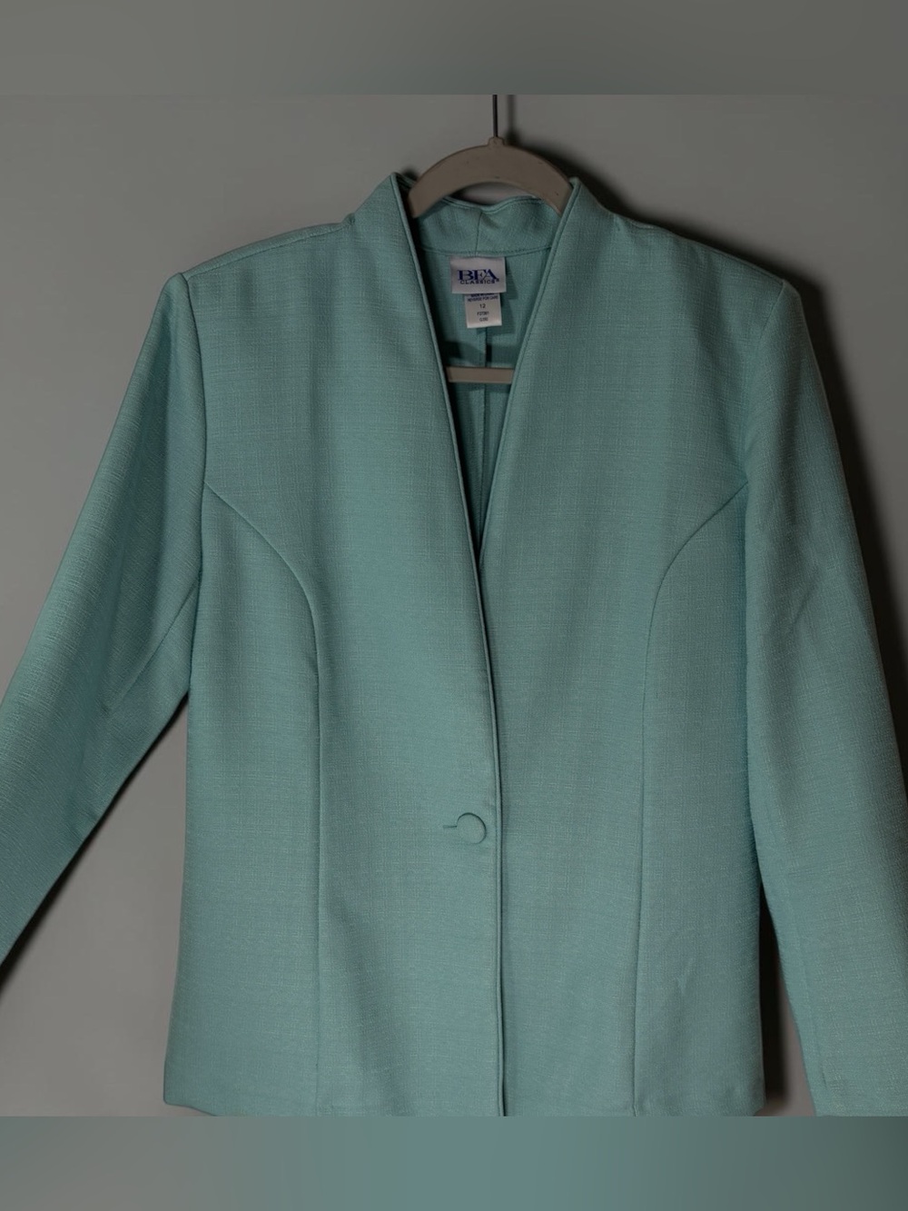 BFA Classics Vintage Mint Green Single Button Blazer 12  0016
